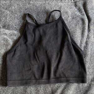 Joy Lab Ribbed High Neck Black Crop Tank